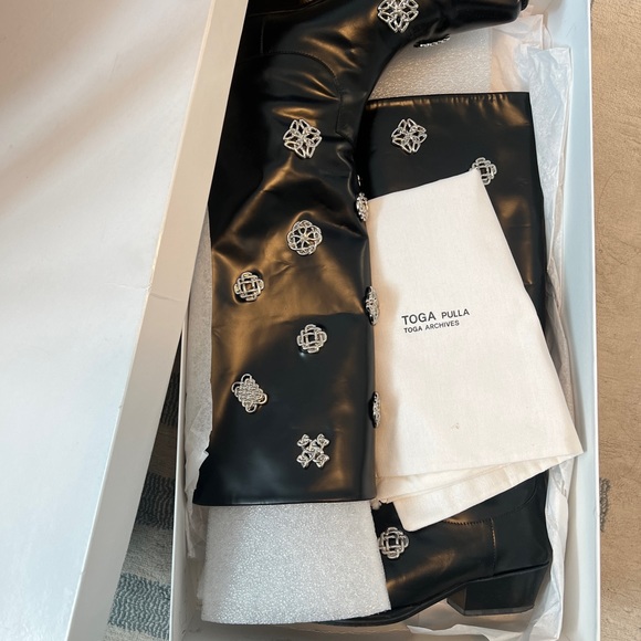 Toga Pulla embellished black western cowboy high leather boots - Picture 7 of 8